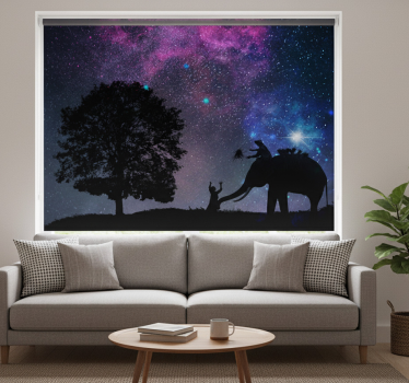 Rullgardin vardagsrum stjärnig natt elefant - Tenstickers