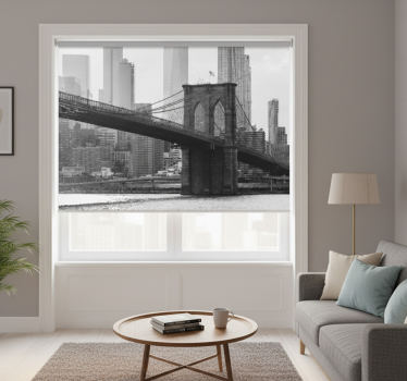 Rullgardin vardagsrum svartvit bild av brooklynbron - Tenstickers
