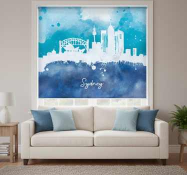 Rullgardin vardagsrum sydney skyline akvarell - Tenstickers