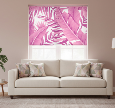 Rullgardin vardagsrum tropiska rosa palmblad - Tenstickers