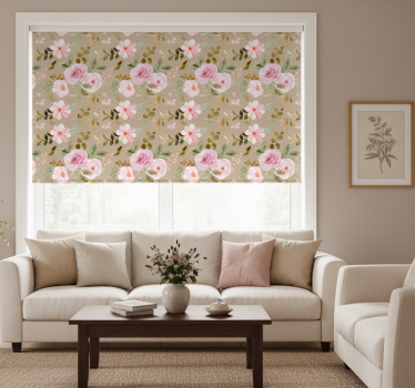 Rullgardin vardagsrum vintage beige rosor textur - Tenstickers