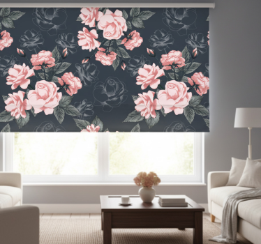 Rullgardin vardagsrum vintage vita och rosa rosor - Tenstickers