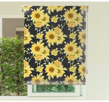 Solros mönster svart bakgrund blomma rullgardin - Tenstickers