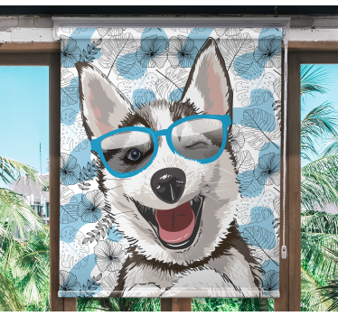 Söt hund leende blomma rullgardin - Tenstickers