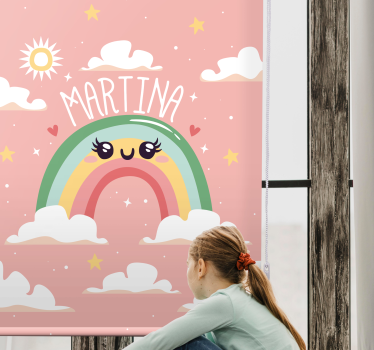 Rosa regnbågedesign med namn Rrullgardin barn - Tenstickers