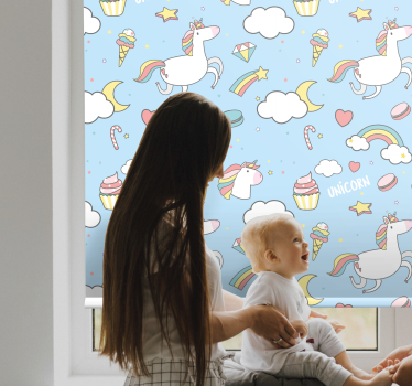 Söta enhörningar och regnbågar Rrullgardin barn - Tenstickers