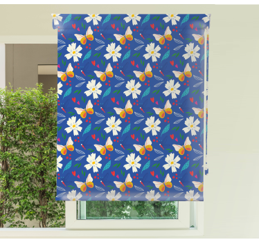 Stora blommor och fjärilar växt rullgardin - Tenstickers