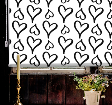 Svart illustrerad hjärta ikoner romantik rullgardin - Tenstickers