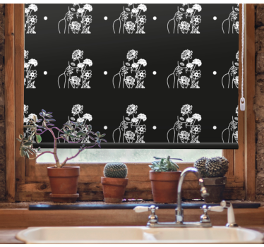 Svart och vit siluett Rullgardin blommig - Tenstickers