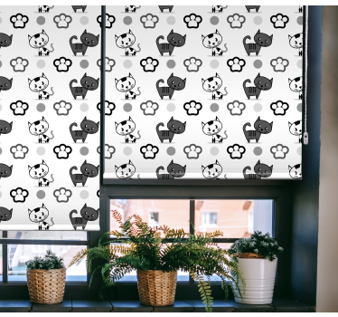Svarta och vita katthuvuduppsättning barn rullgardin - Tenstickers
