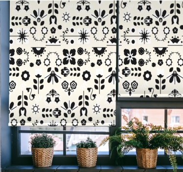 Svartvita geometriska blad vardagsrum rullgardin - Tenstickers