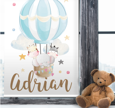 Tre djur på ballonger med stjärnor och moln rullgardin konst - Tenstickers