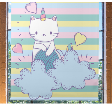 Unicorn katt på moln barn rullgardin - Tenstickers