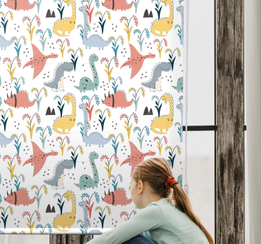Uppsättning dinosaurier träd barn rullgardin - Tenstickers