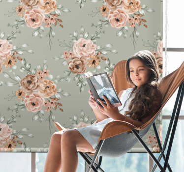 Vackert beige arrangemang Rullgardin blommig - Tenstickers