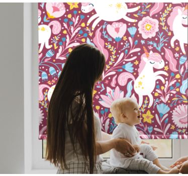 Vackra enhörning djur mönster design barn rullgardin - Tenstickers