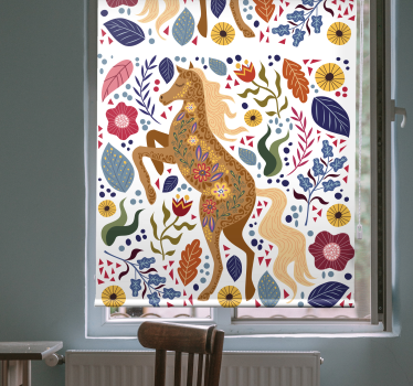 Vild häst folklore illustration blomma rullgardin - Tenstickers