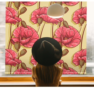 Vintage röd vallmo mönster blomma rullgardin - Tenstickers