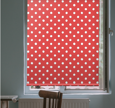 Vit retro polka dots röd bakgrund rullgardin konst - Tenstickers