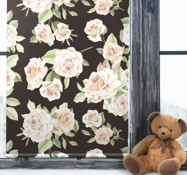 Vit ros svart bakgrund blomma rullgardin - Tenstickers