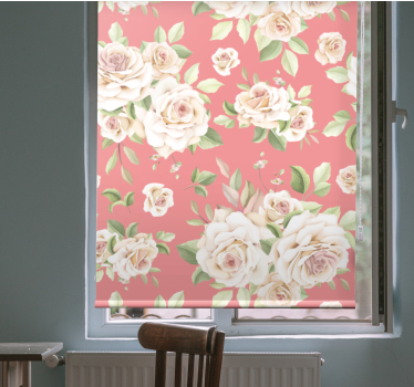 Vita eleganta rosor blommor och växt rullgardin - Tenstickers