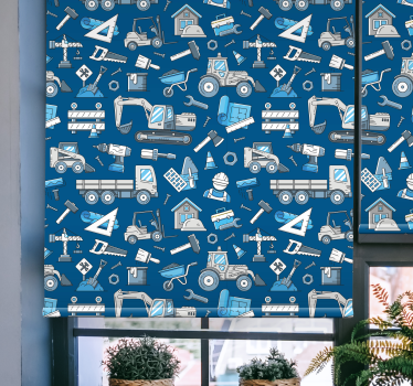 Vita grävmaskiner över en blå texturer och mönster rullgardin - Tenstickers