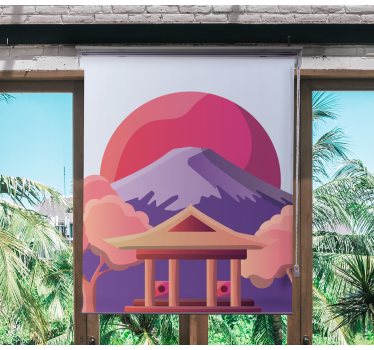 Vulkan med röd sol japansk rullgardin konst - Tenstickers