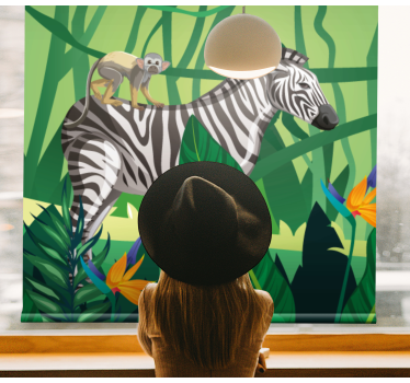Zebra och apa tillsammans djur rullgardin - Tenstickers