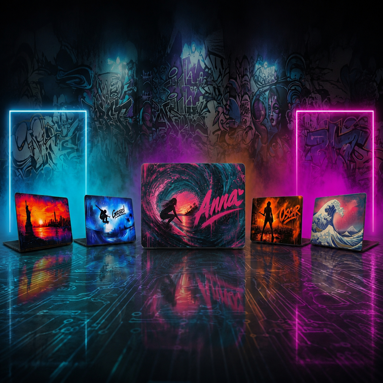 Samling laptopstickers: