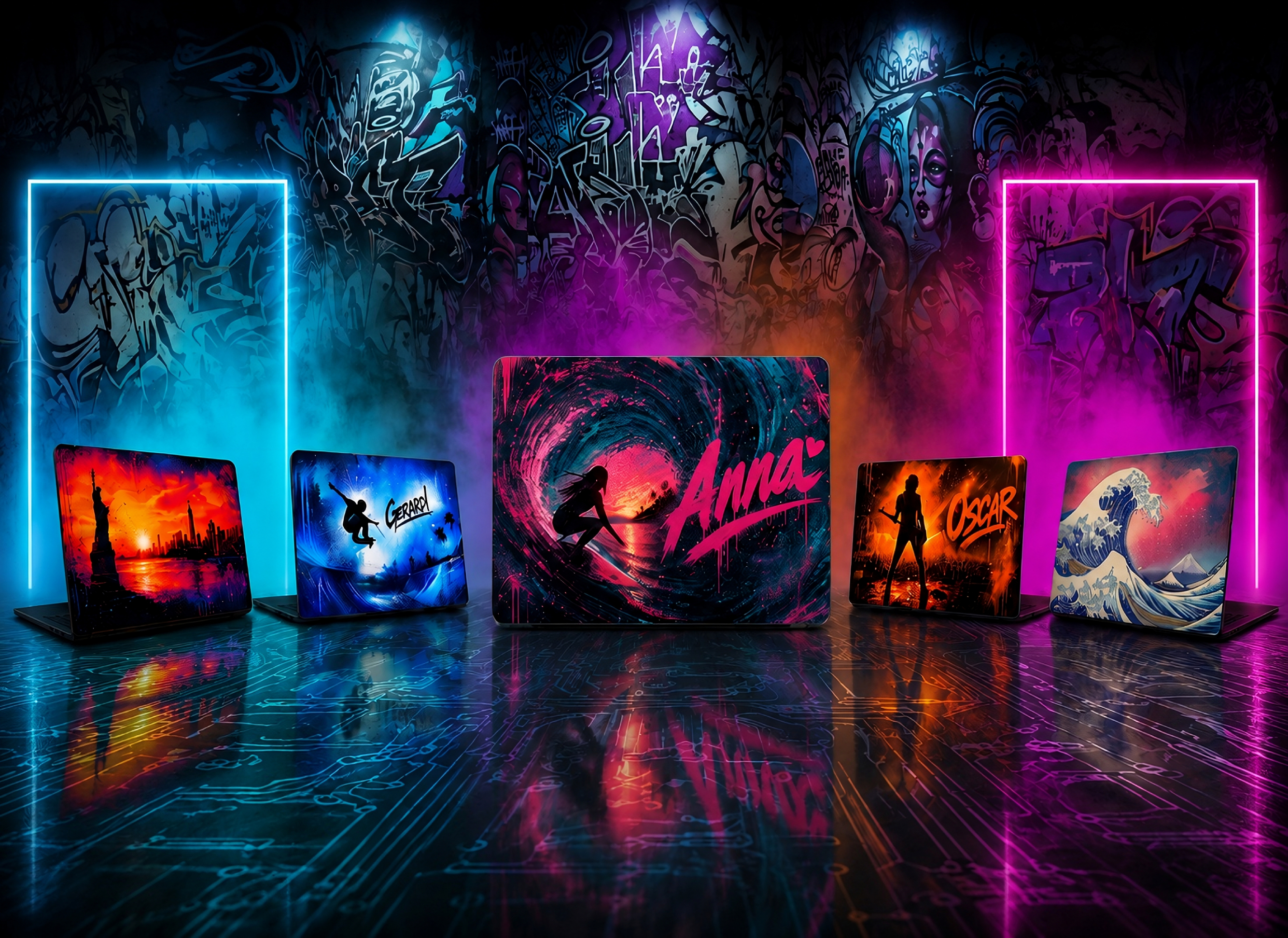 Samling laptopstickers: