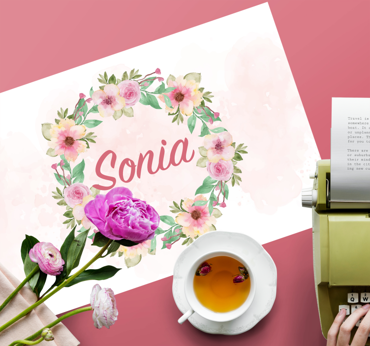 Akvarell blommor Bordstabletter med namn - Tenstickers