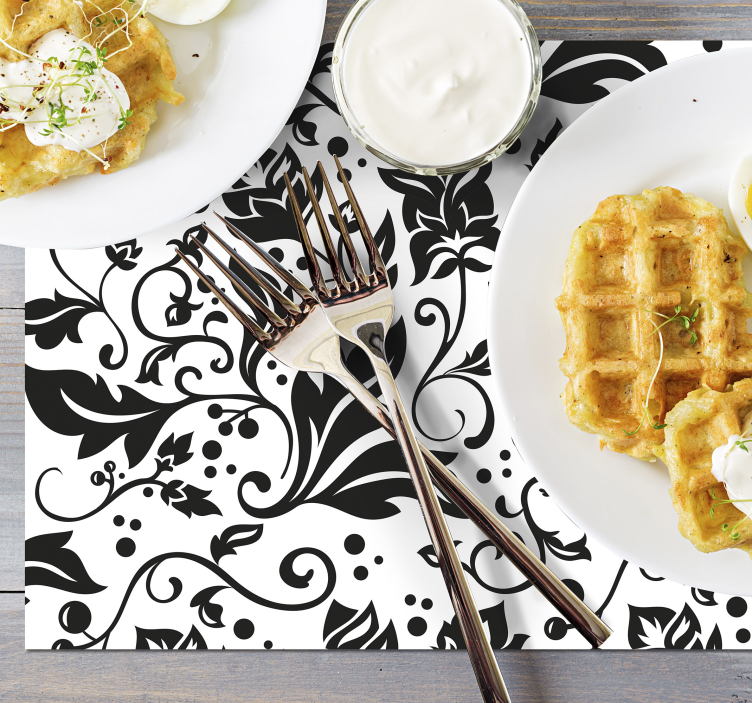 Blommig virvel svart på moderna bordstabletter - Tenstickers