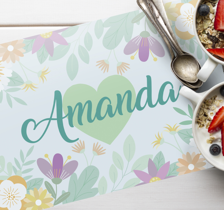 Bordstabletter med namn flower heart amanda - Tenstickers