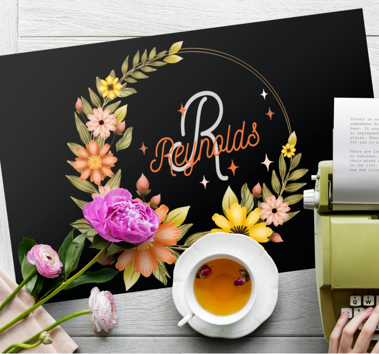 Bordstabletter med namn personlig blommarrangemang - Tenstickers