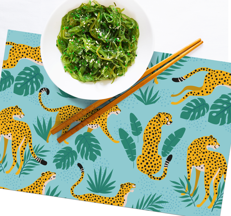 Bordstabletter original leopardmönster och gröna blad - Tenstickers