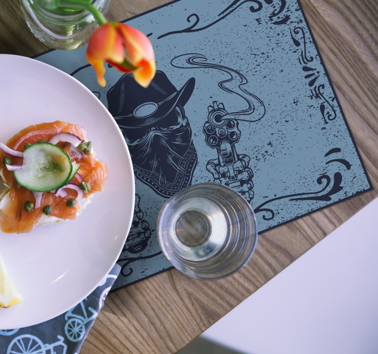 Cowboy skalle och flockblå bordstabletter - Tenstickers