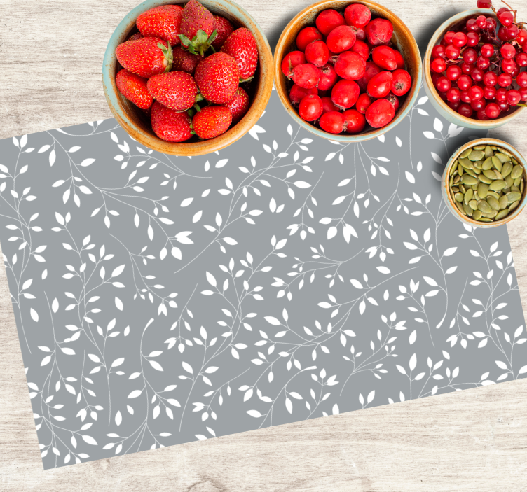 Grå och vita växter mönster original bordstabletter - Tenstickers