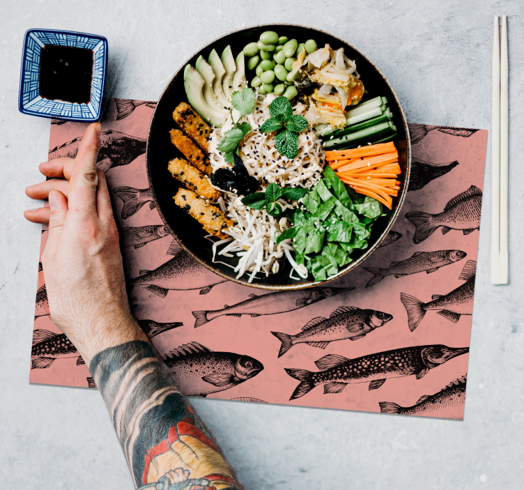 Handritade fiskvinyl bordstabletter - Tenstickers