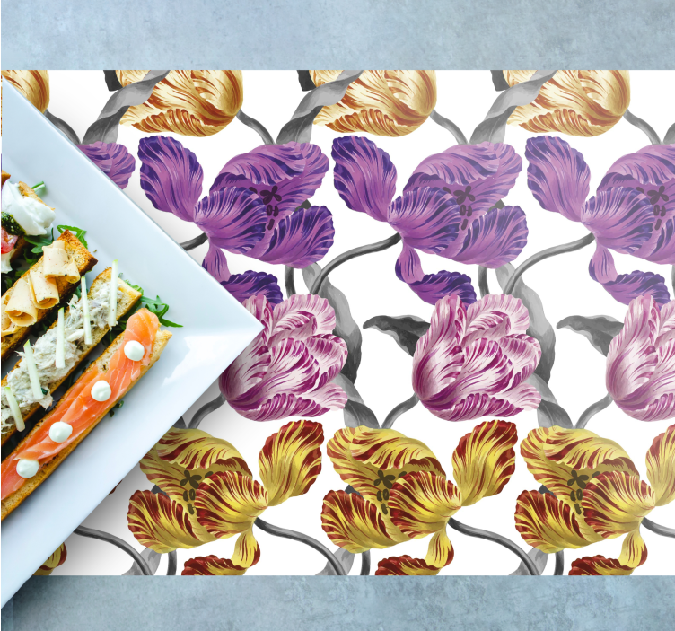 Lila, gulrosa tulpanmönster bordstabletter - Tenstickers
