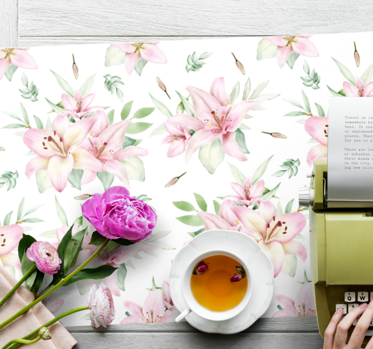 Rosa akvarell blommönster bordstablett - Tenstickers