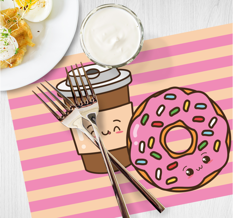 Rosa donut och kaffe ursprungliga bordstabletter - Tenstickers