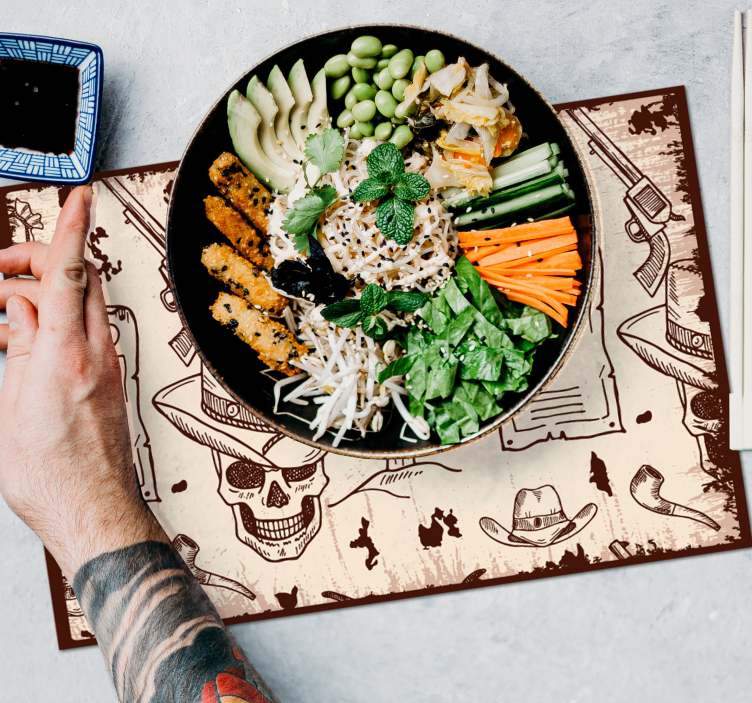 Skalle och cowboyteman bordstabletter original - Tenstickers