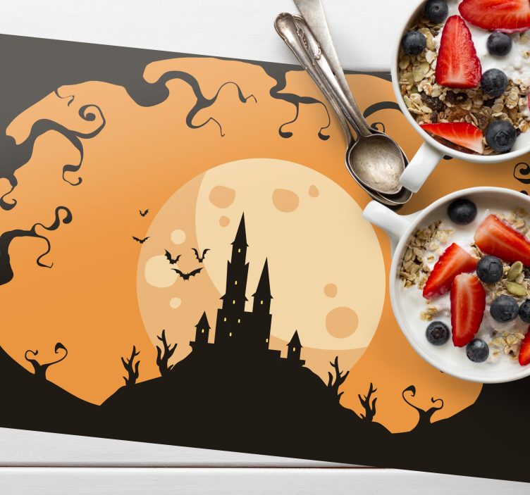 Slott på orange natt halloween bordstabletter - Tenstickers
