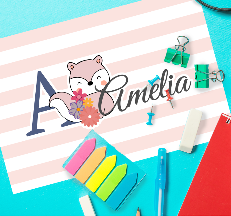 Söta räven med blommor bordstabletter barnen - Tenstickers