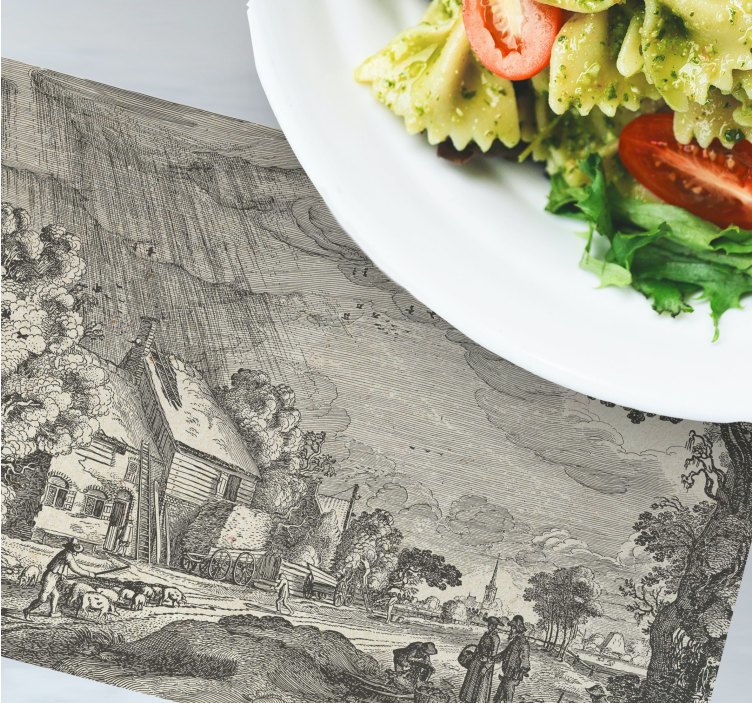 Vintage landskap scen bordstabletter original - Tenstickers