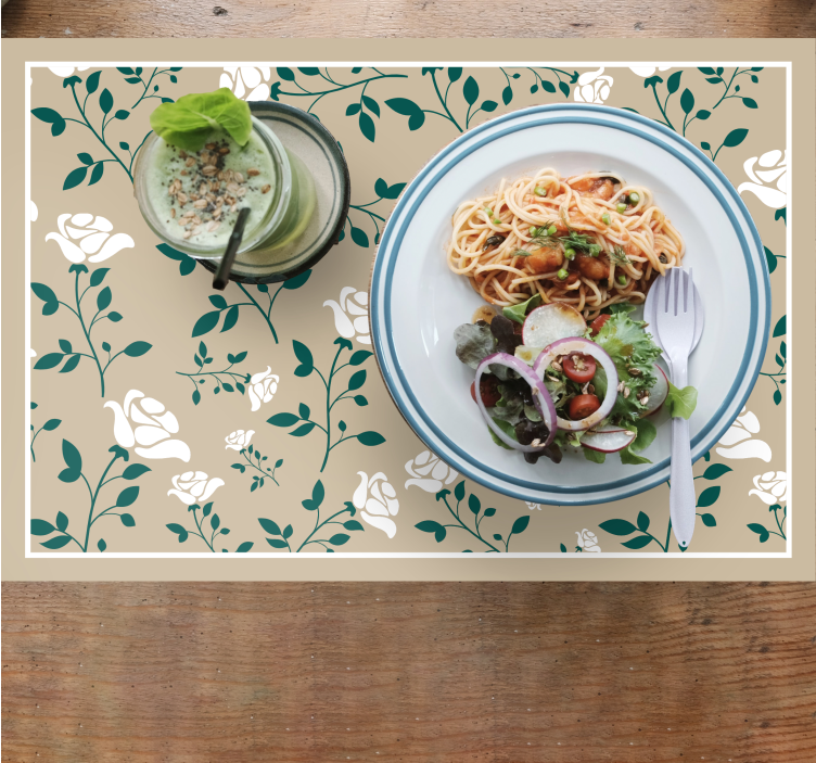 Vita vintage rosmönster eleganta bordstabletter - Tenstickers