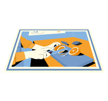 Bordstabletter modernt skärning av färska apelsiner - Tenstickers