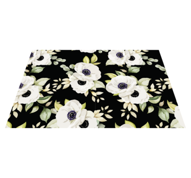 Vita blommor på svart bakgrund bordstablett - Tenstickers