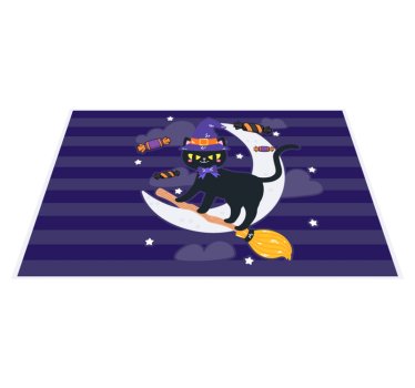 Söt katt på en kvast halloween bordsmattor - Tenstickers