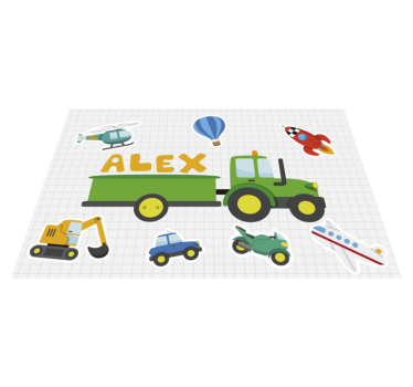 Olika tecknade transporter med namn - Tenstickers